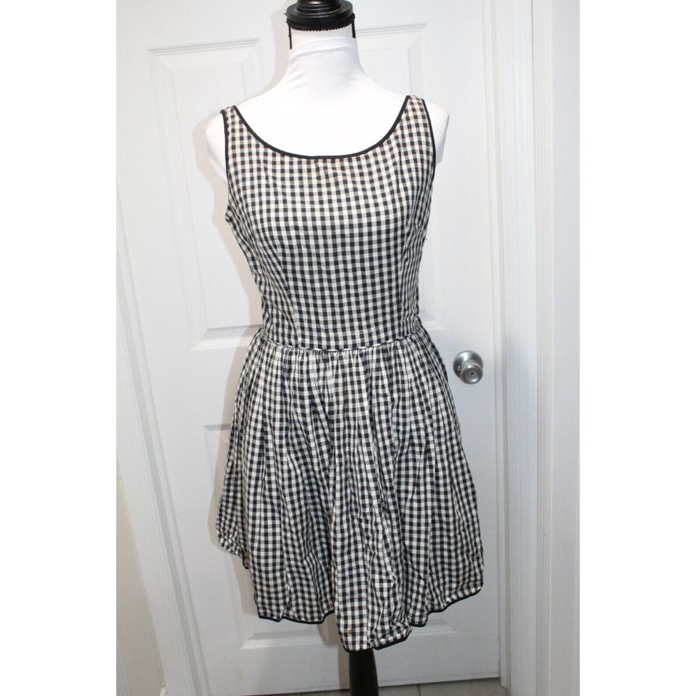 Vintage 1950s Gingham Day Dress Black White Gingham Rockabilly Swing As-Is XS